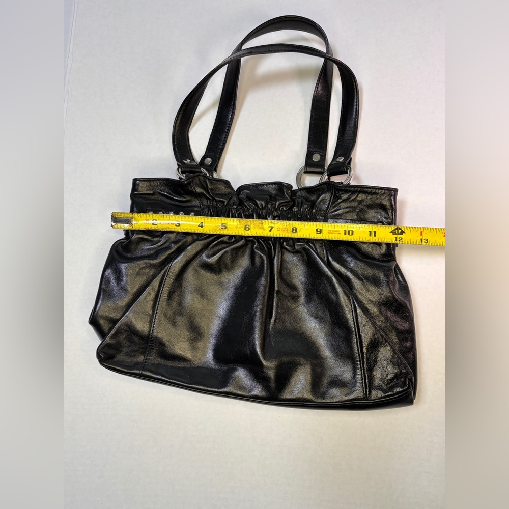 SOLD Alfani Black Leather Shoulder Bag Silver Rings Studded Grommet Hardware Y2K - Picture 6 of 7